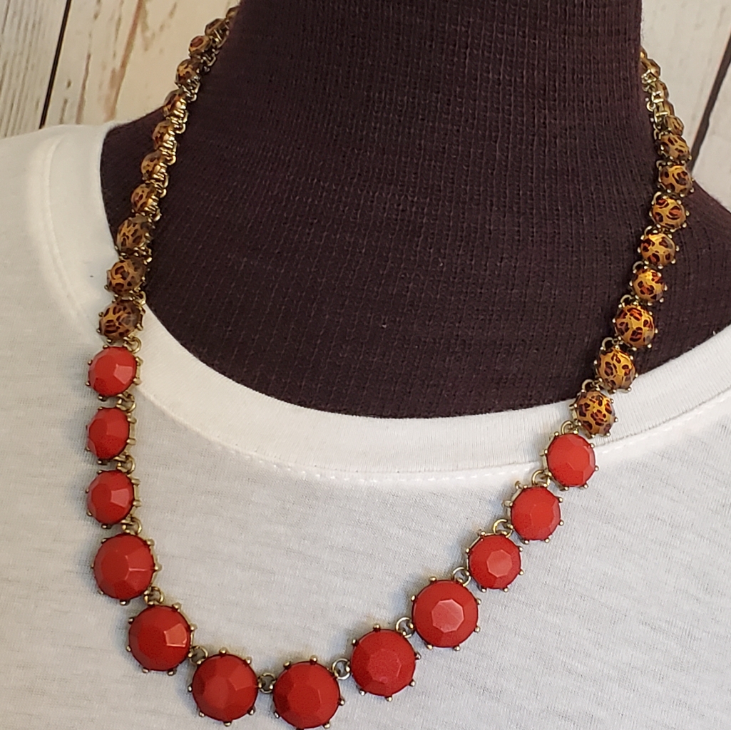 Erica Lyons Goldtone Persimmon, Leopard Print Stone Tennis Necklace 20 Inches
